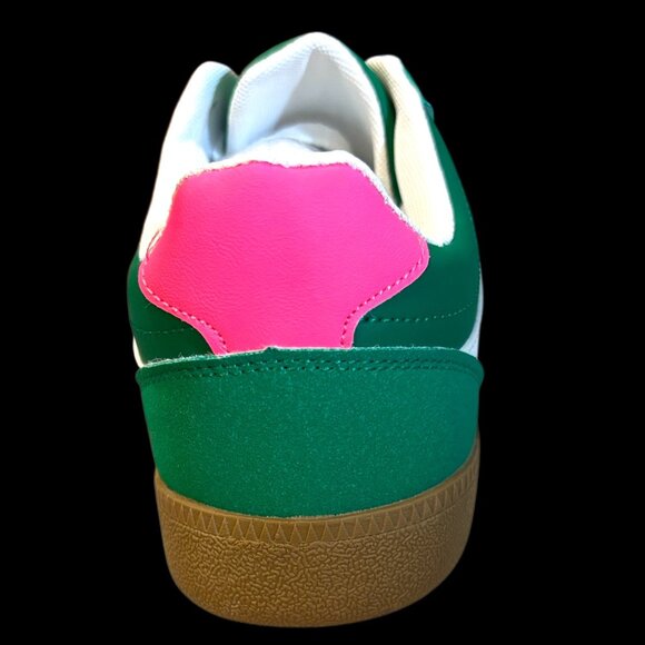 NWOT-Green Low-Top Sneakers with White Wave & Pink Accents - Picture 9 of 15